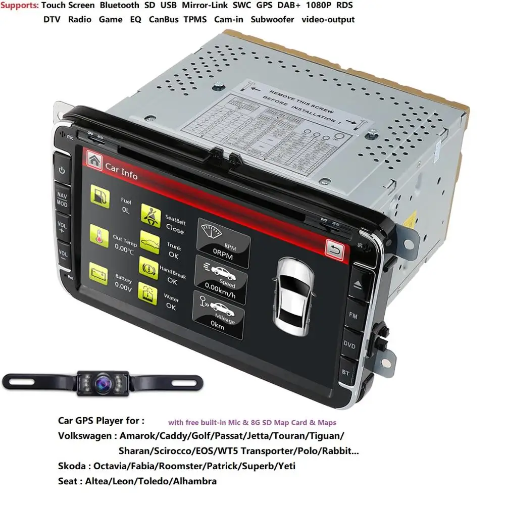Clearance New 8" 2din Car DVD radio player Fit Volkswagen V W golf 6 touran passat B7 sharan Lavida polo tiguan Free map card+ Rear Camera 1