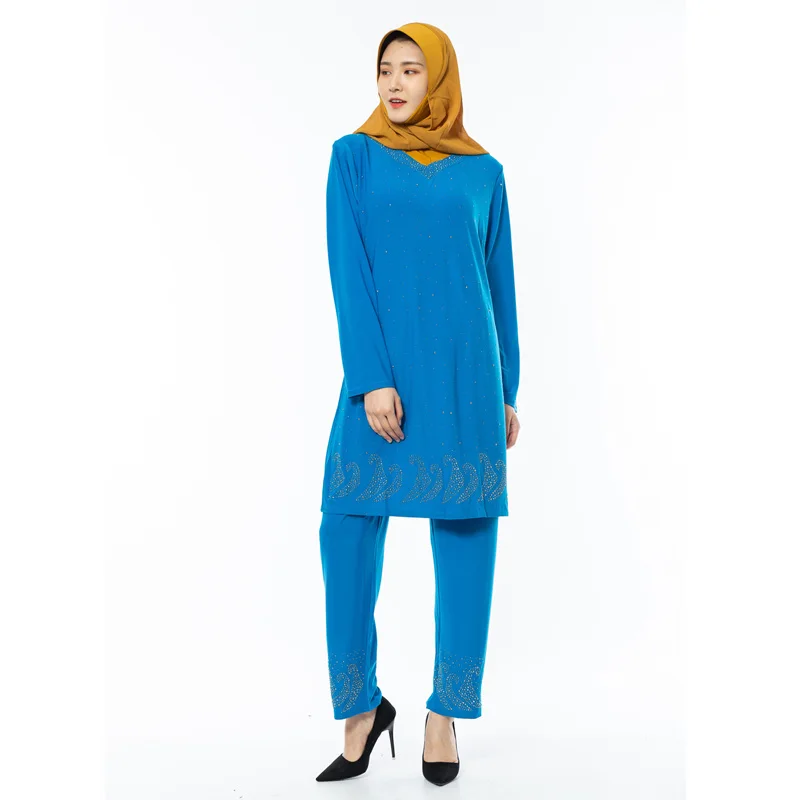 1 LightBlue Dromiya мусульманская одежда женская абайя длинный Восточный халат женская мусульманская Мода Арабский осенняя одежда брюки набор макси Женская Дубай абайя - Цвет: 1 LightBlue