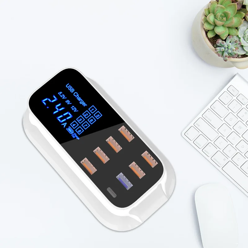 

QC3.0 Type-c Fast Charge Smart Digital Display CDA19Q Multi-port USB Mobile Phone Charger 8-port Adapter Travel Charger