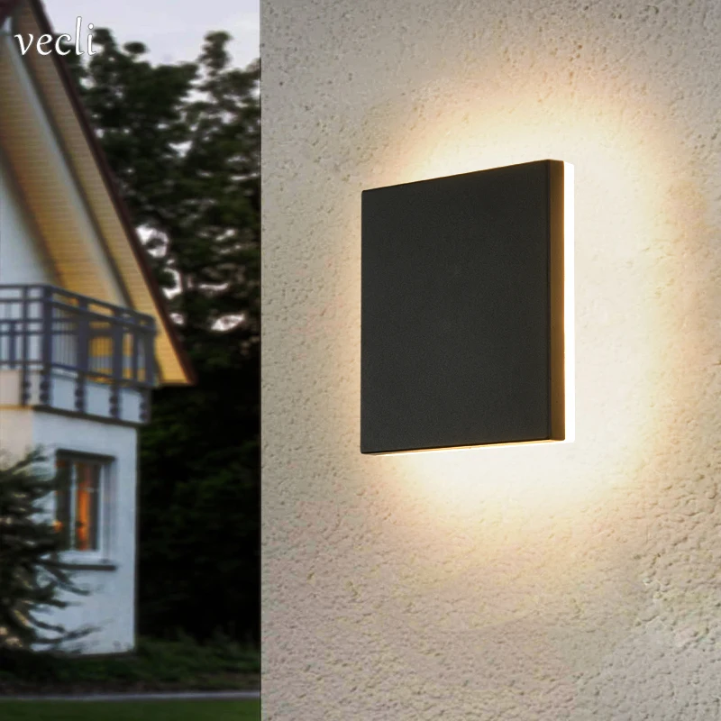 Светодиодный настенный светильник, открытый, водонепроницаемый, IP54, для крыльца, сада, настенный светильник, украшение для помещений, светильник для лестницы, Круглый/квадратный, алюминиевый AC90-260
