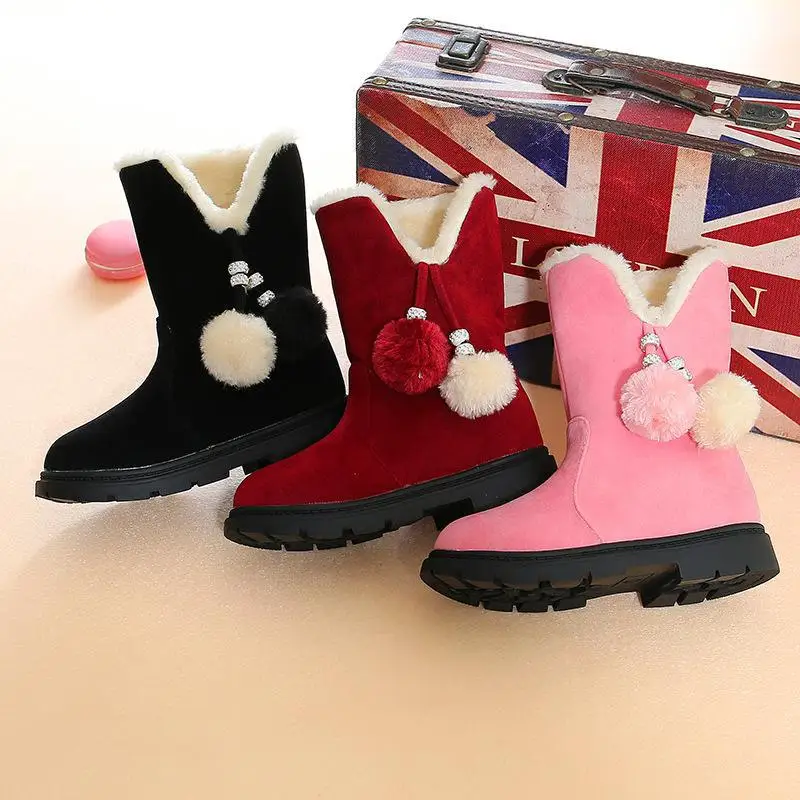 kids Girls boots Winter warm plus velvet girls boots newest children's high boots wool little girl princess fashion boots