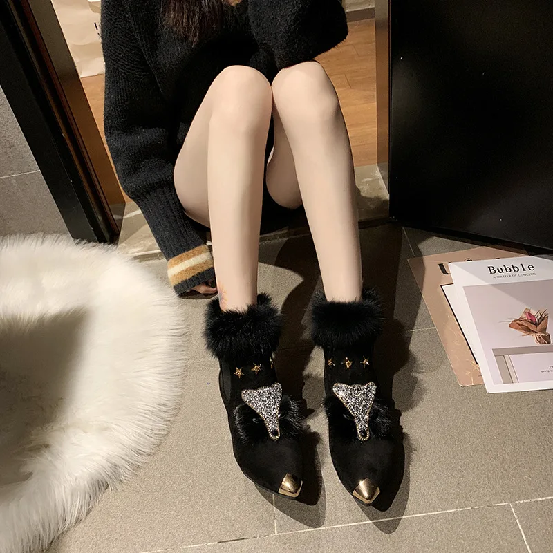 

Fashion Boots Women's 2019 Autumn And Winter Retro New Style Side Zipper Suede Fox Modeling Women's Boots