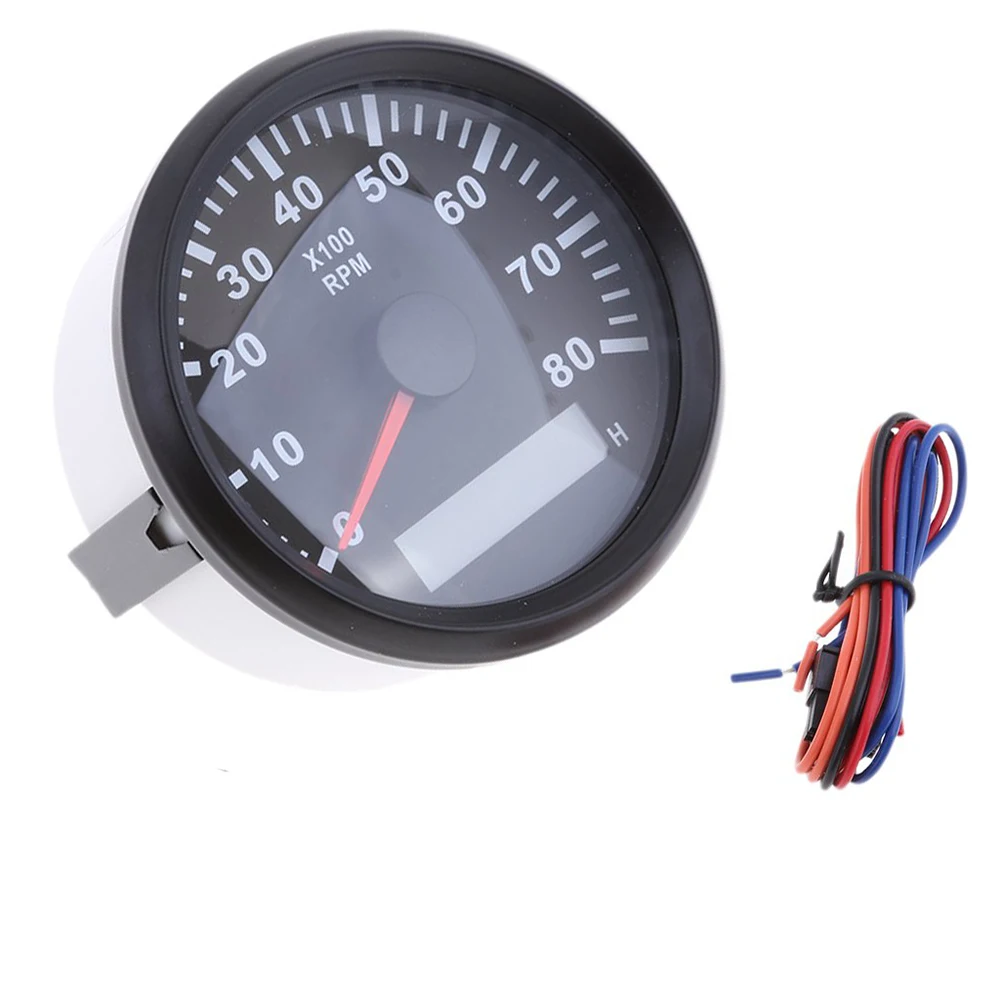 KAOLALI 8000 RPM Tachometer Waterproof AUTO Digital Tacho Gauge with Red Backlight 85mm 9-32V for Car Boat Motorcycle Black Sliver