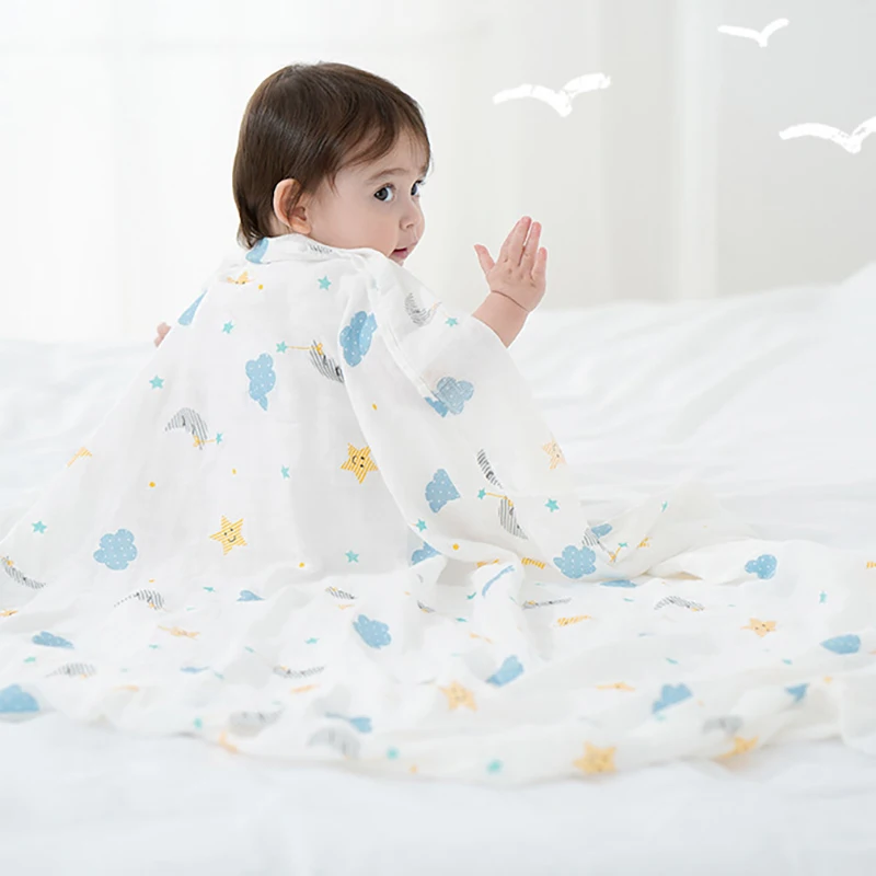 Newborn Blanket Baby Bath Towel for Stroller Muslin wraps Gauze Swaddle Cotton 120*120cm Breathable soft Bedding
