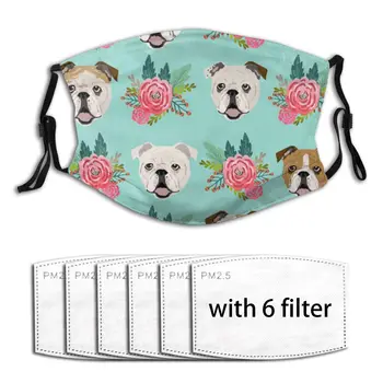 

English Bulldog Faces Cute Florals Flowers Washable Reusable Air Pollution Mouth Mouth-muffle Dust Mouth Masks cover With filter
