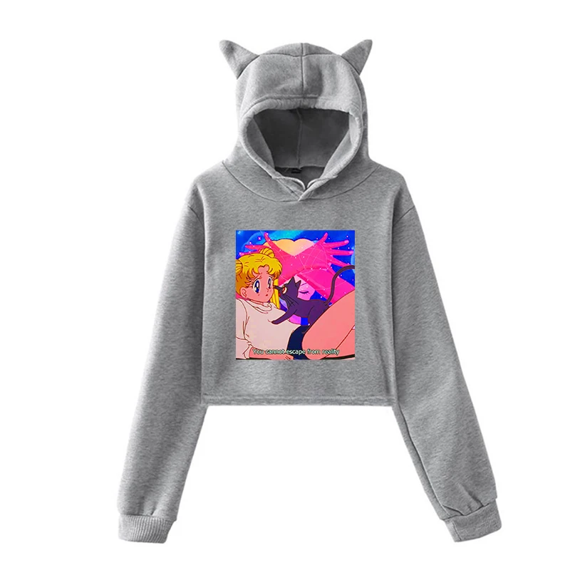 Унисекс с длинным рукавом Короткие толстовки Сейлор Мун эстетические Kawaii кофты осень Забавный пуловер с капюшоном для женщин мужчин хип хоп одежда - Цвет: 902-mx-1218-26(5)