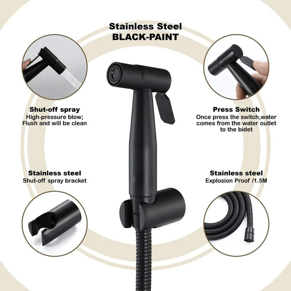 ULA Black Bidet Faucet Hand Protable Toilet Bidet Sprayer Stainless Steel Toilet Bidet faucet Bathroom Shower Head Self Cleaning 2