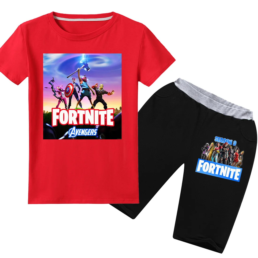 Conjunto de Roupas Infantis para Meninos Camiseta de Algodão com Manga Curta e Shorts Conjunto de Duas Peças de Figura do Anime 6 de algodão com manga curta e shorts,