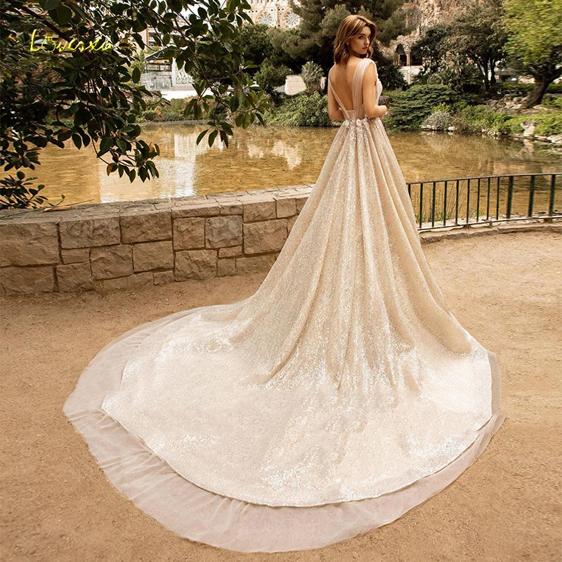 Eightree свадебное платье с блестками роскошное платье vestido de novia с цветочной аппликацией Свадебные платья без спинки Высокое/низкое платье невесты Robe de mariee