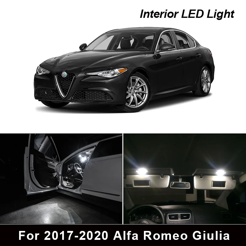 

8x White Bulb LED Car Light Interior Kit For 2017-2020 Alfa Romeo Giulia Map Dome Trunk Glove Box Lamp