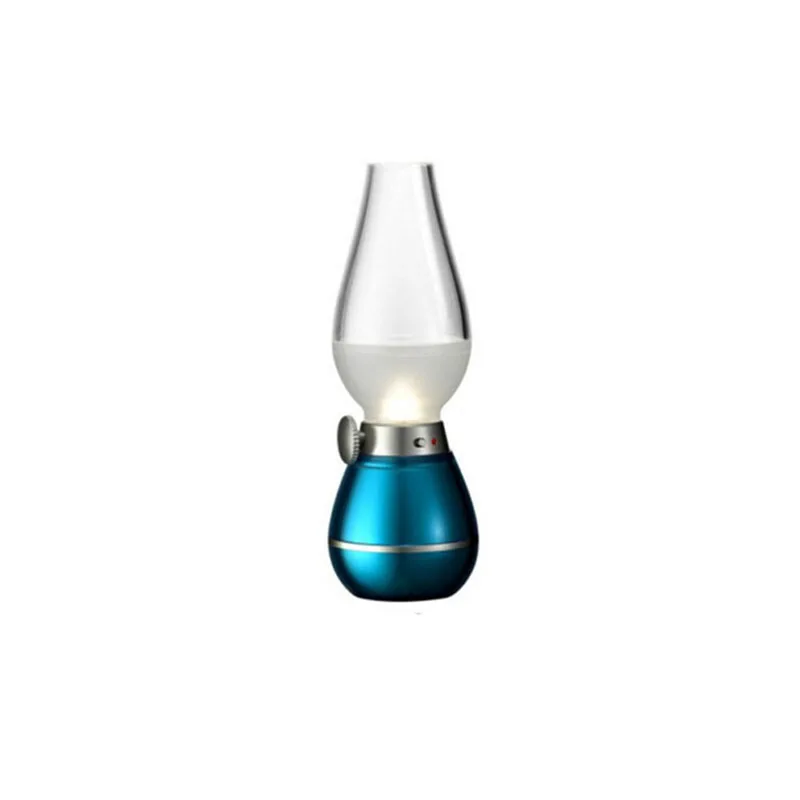 Retro Style LED USB kerosene Lamp Blowing Control Lamp desk lamp Dimmable USB Rechargeable Night Light Home Decoration - Emitting Color: Blue