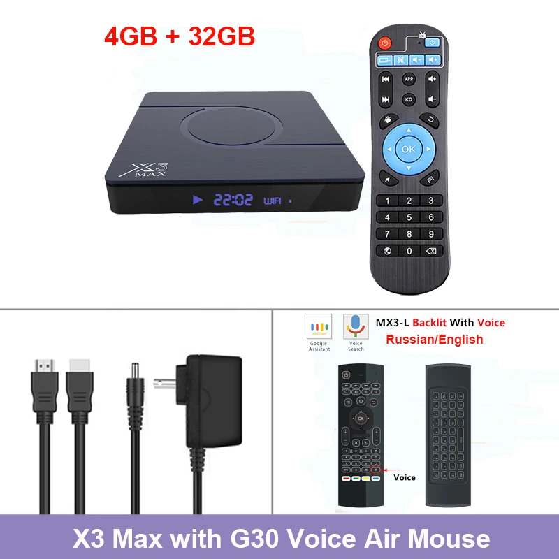 4GB 32GB MX3 Новинка X3 MAX Android 9,0 tv box Amlogic S905X3 4 ГБ 32 ГБ 64 Гб 8K 1080P HD медиаплеер двойной wifi Netflix Google Smart tv box - Цвет: 4GB 32GB MX3