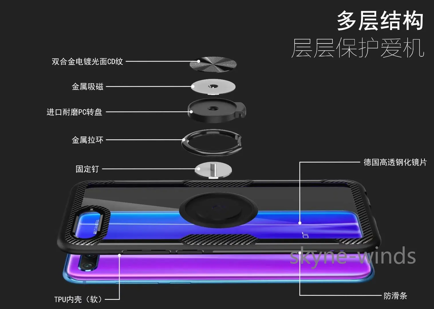 Задняя крышка для huawei honor 10 COL-L29 чехол с кольцом и подставкой, прозрачный противоударный чехол на магните для huawei honor 10