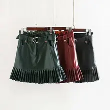 Женская новая искусственная кожа тонкая плиссированная Сексуальная Pu мини-юбка с высокой талией юбки женская одежда Faldas Mujer