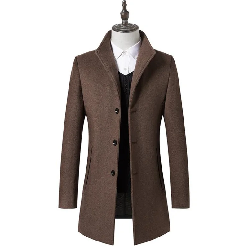 Зимний длинный Шерстяное пальто Slim Fit Куртки модная верхняя одежда; Теплая мужская повседневная куртка бушлат пальто размера плюс S-3XL