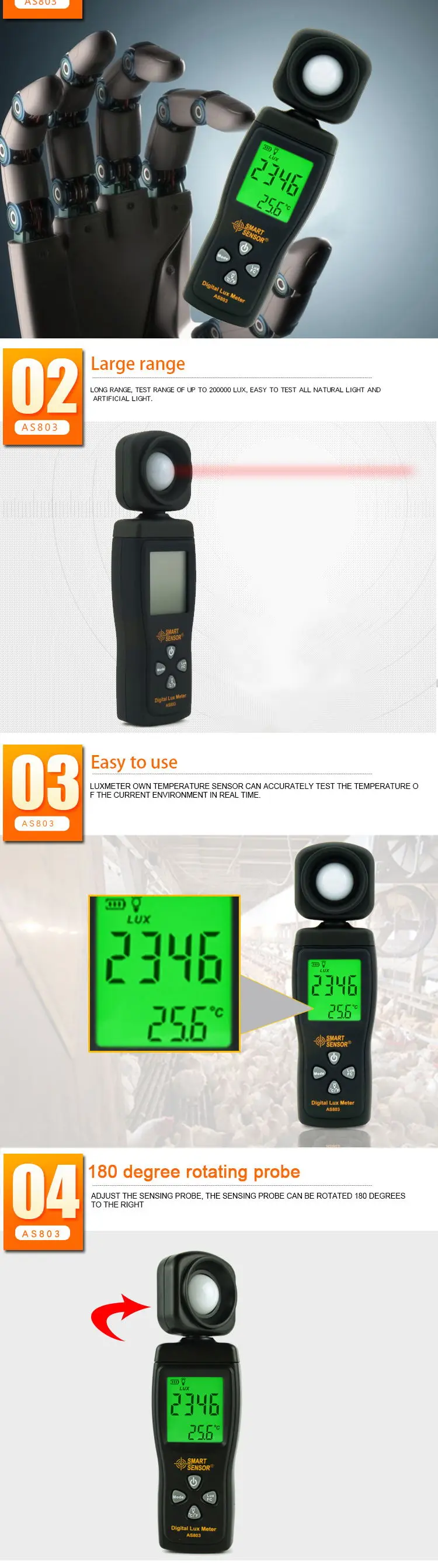 mini espectrômetro digital para sensor inteligente para medir testador de luminância lux