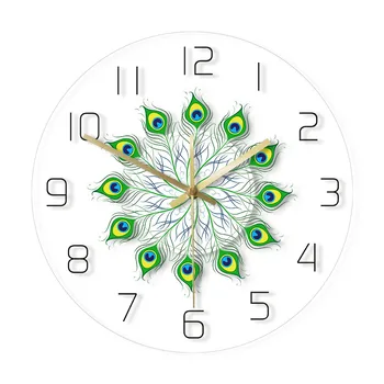 

Peacocks Feather Mandala Modern Print Acrylic Wall Clock Mandala Peafowl Artwork Non-Ticking Silent Wild Nature Wall Decor Watch