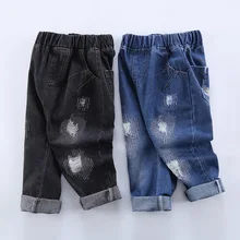 Г. Весенние новые стильные детские джинсовые брюки для мальчика в Корейском стиле, ковбойские брюки с вышивкой и потертостями
