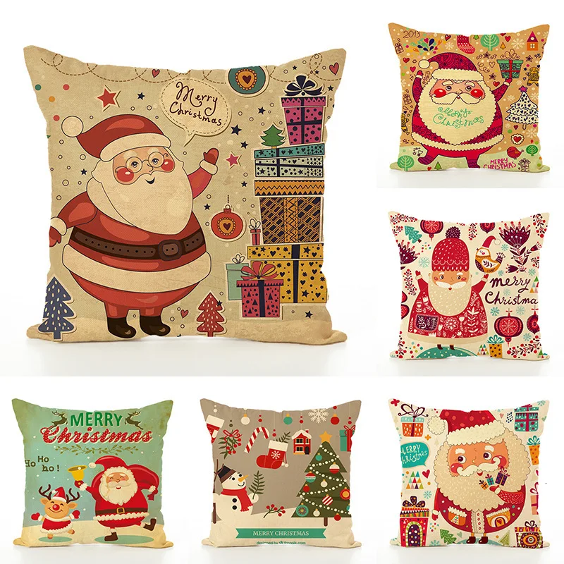 

Christmas Design Pillow Case Home Sofa Cushion Cover 45x45 Christmas Linen Cushion Cover Decorative Pillow Cover