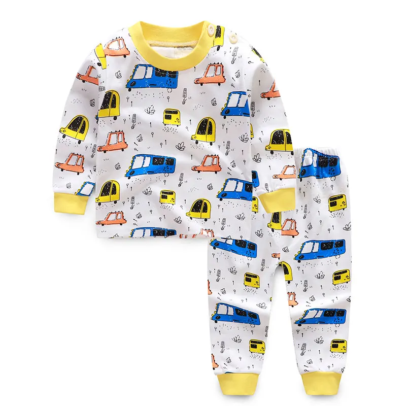  2019 Cartoon Print Baby Girls Boys Pajamas Sets Cotton Boys Sleepwear Autumn Spring Girls High Wais