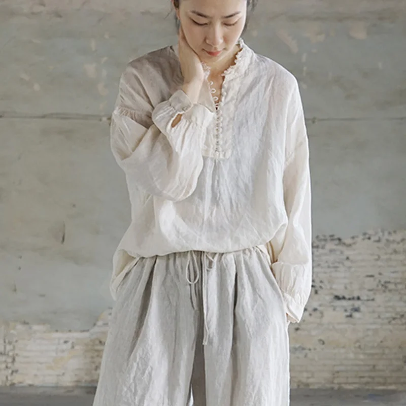 SCUWLINEN 2020 Autumn Women Tops Vintage Artsy