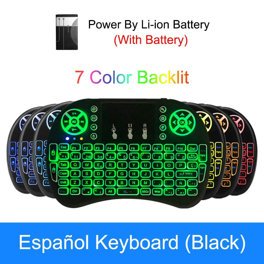Крутая мини-мышь I8 с подсветкой 2,4G Беспроводная Клавиатура Тачпад Английский Русский Испанский Французский пульт дистанционного управления для Android - Цвет: Spanish  backlit3