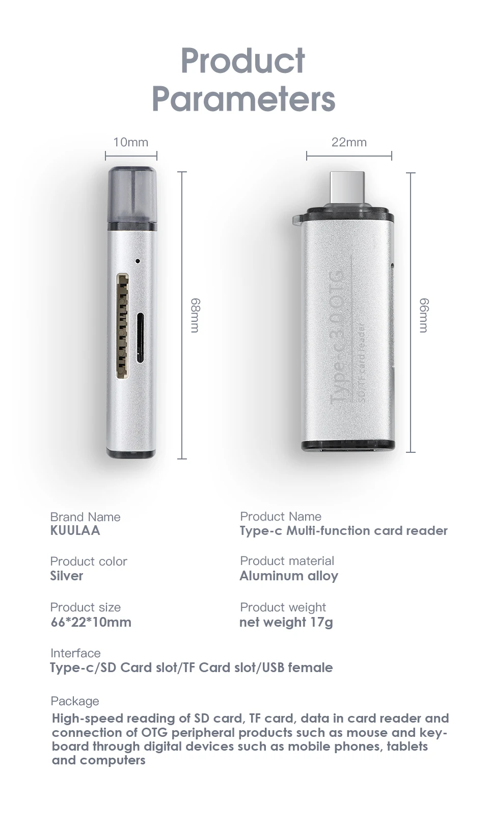 KUULAA type C USB 3,0 алюминиевый OTG телефон мульти карта памяти ридер адаптер кардридер для micro SD/TF microsd компьютер ноутбук