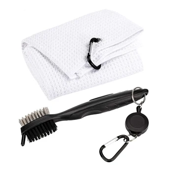 

Outdoor Golf Towel Brush Tool Kit with Club Groove Cleaner Retractable Extension Cord and Clip Sport Accessories