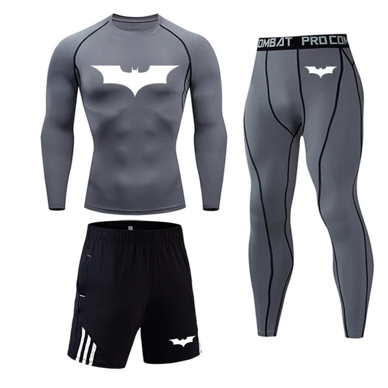 

Men Batman Compression Sports Suit Quick Drying Fitness Training MMA Kit Rashguard Male Sportswear Jogging Running Clothes
