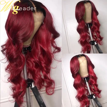 

Wigleader Ombre 1b/Red Remy Human Hair Lace Front Wigs Preplucked Wavy 180% Density Glueless Lace Frontal Wigs Remy Hair Wigs
