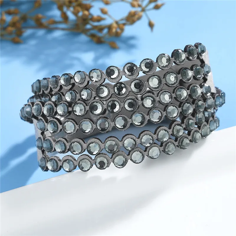 Grey BraceletS HOCOLE, очаровательный кожаный браслет со стразами, браслет с кристаллами, многослойные браслеты для женщин, pulseras mujer moda, ювелирные изделия - Окраска металла: Grey BraceletS