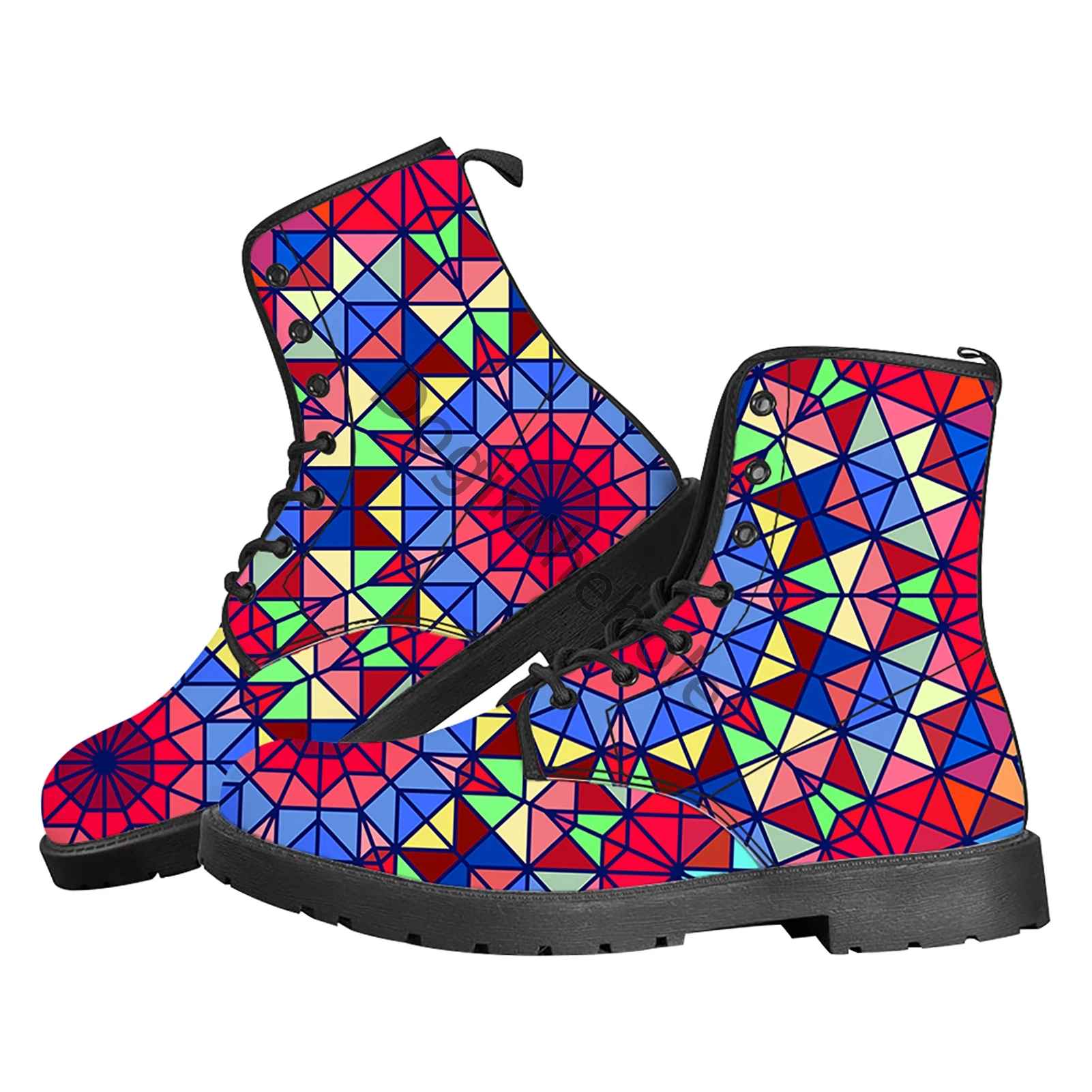 

Mandala Print Autumn Lady High Top Kaleidoscope Pattern Martin Boot 2020 Retro Fashion PU Women's Fashion Work Boots