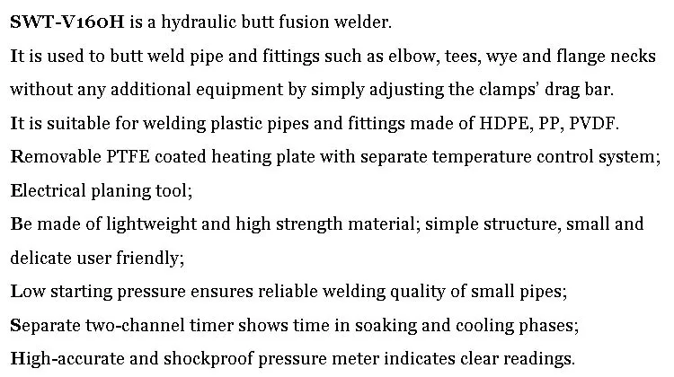 63-160 мм гидравлический стыковый сварочный аппарат для труб HDPE