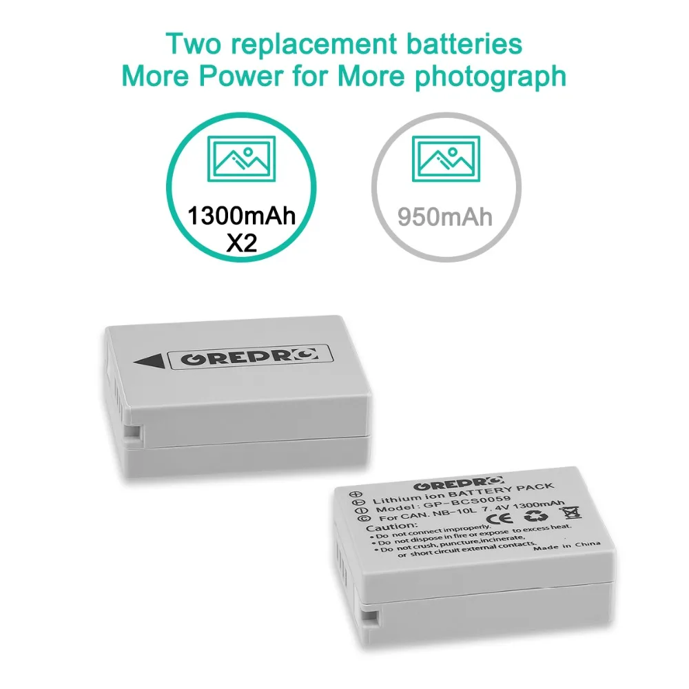 GREPRO NB-10L NB 10L NB10L Rechargeable Camera Battery for Canon G1 X G1X G15 G16 SX60 HS G3X SX40 HS SX40HS SX50 HS SX50HS