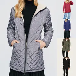 Vertvie/женская зимняя куртка на флисе, плотная теплая тонкая однотонная куртка с капюшоном, женские легкие карманы, Хлопковая женская парка