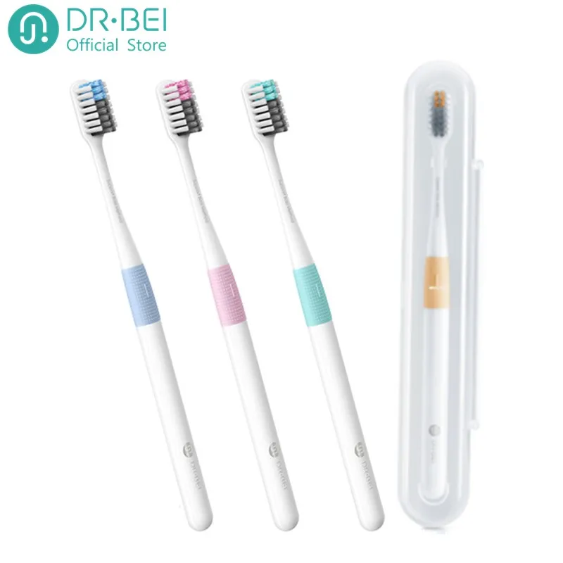 Зубная щетка DR.Bei с песочным напылением мягкая 4 цвета в 1 комплекте дорожной