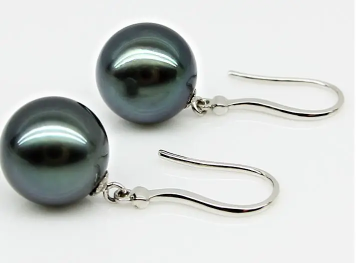 

stunning AAA++10-11mm natural tahitian round black pearl earring925s