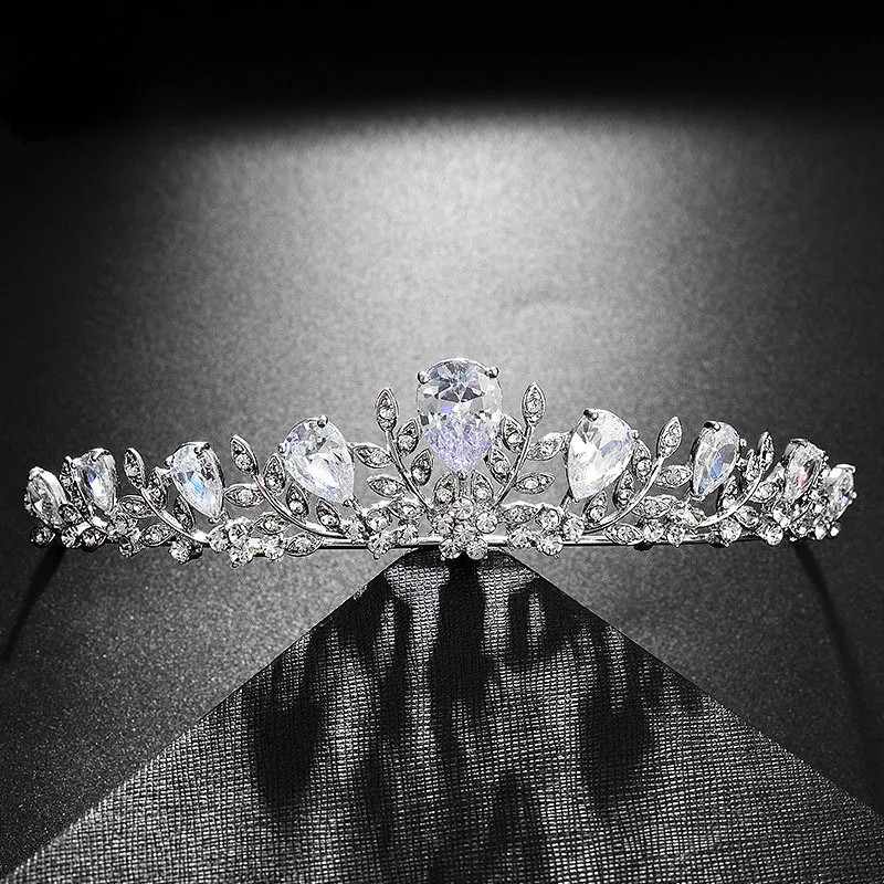 HG0010 SLBRIDAL стразы из цинкового сплава Стразы кубического циркония свадебные CZ Тиара Свадебные Принцесса Вечерние Корона подружек невесты женские ювелирные изделия - Окраска металла: HG0010