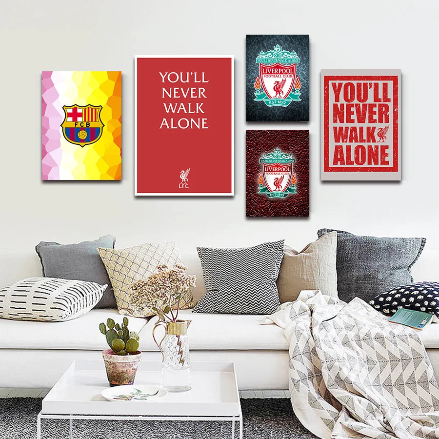 

Liverpool FC Poster and Prints You Will Never Walk Alone Inspiring Quotes Cavas Paintings Wall Art Picture for Boy Bedroom Decor