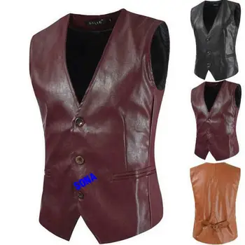 

Slim Fit Zipper Waistcoat Blazer Jacket Coat Vest Faux Leather Mens Size M-XXL