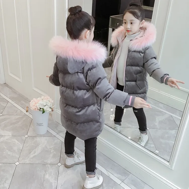 Girls Gold Velvet Cotton-padded Clothes New Style Korean-style Big Boy Coat Winter GIRL'S Western Style Thick Cotton Coat F