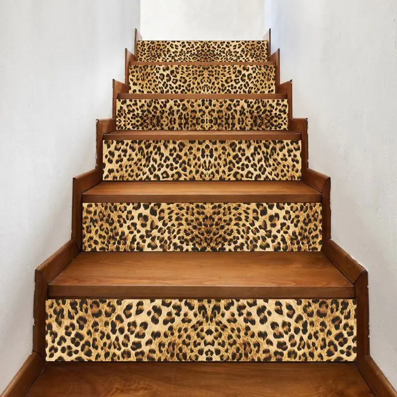 

6pcs/set 3D Leopard Pattern Staircase Stair Riser Floor Sticker Self Adhesive DIY Stairway Waterproof PVC Wall Decal Home Decor