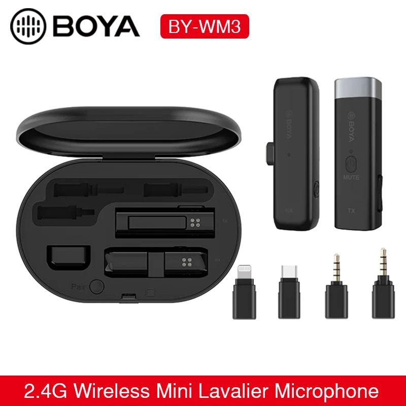 

BOYA BY-WM3 2.4GWireless Microphone Mini Lavalier Mic Interview Mic for iPhone iOS Lightning Android Type-C Smartphone Recording