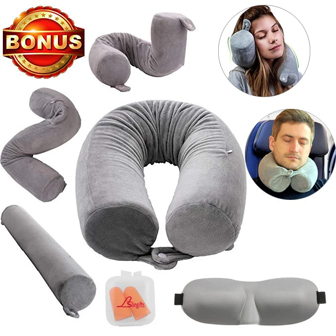 

Slingifts Free Ship Travel Pillow Twist Support Pillow for Neck Chin Back Leg Adjustable Memory Foam Roll Pillow Free Eyemask