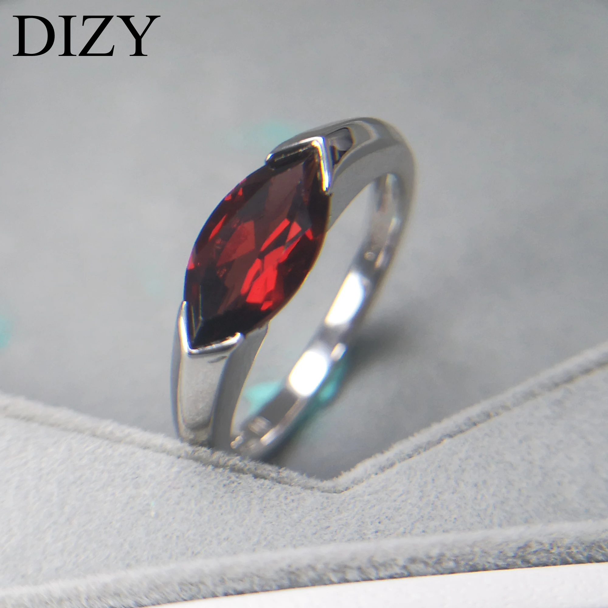 DIZY Marquise 2.0CT Natural Garnet Ring 925 Sterling Silver Gemstone Ring for Women Gift Wedding Engagement Jewelry