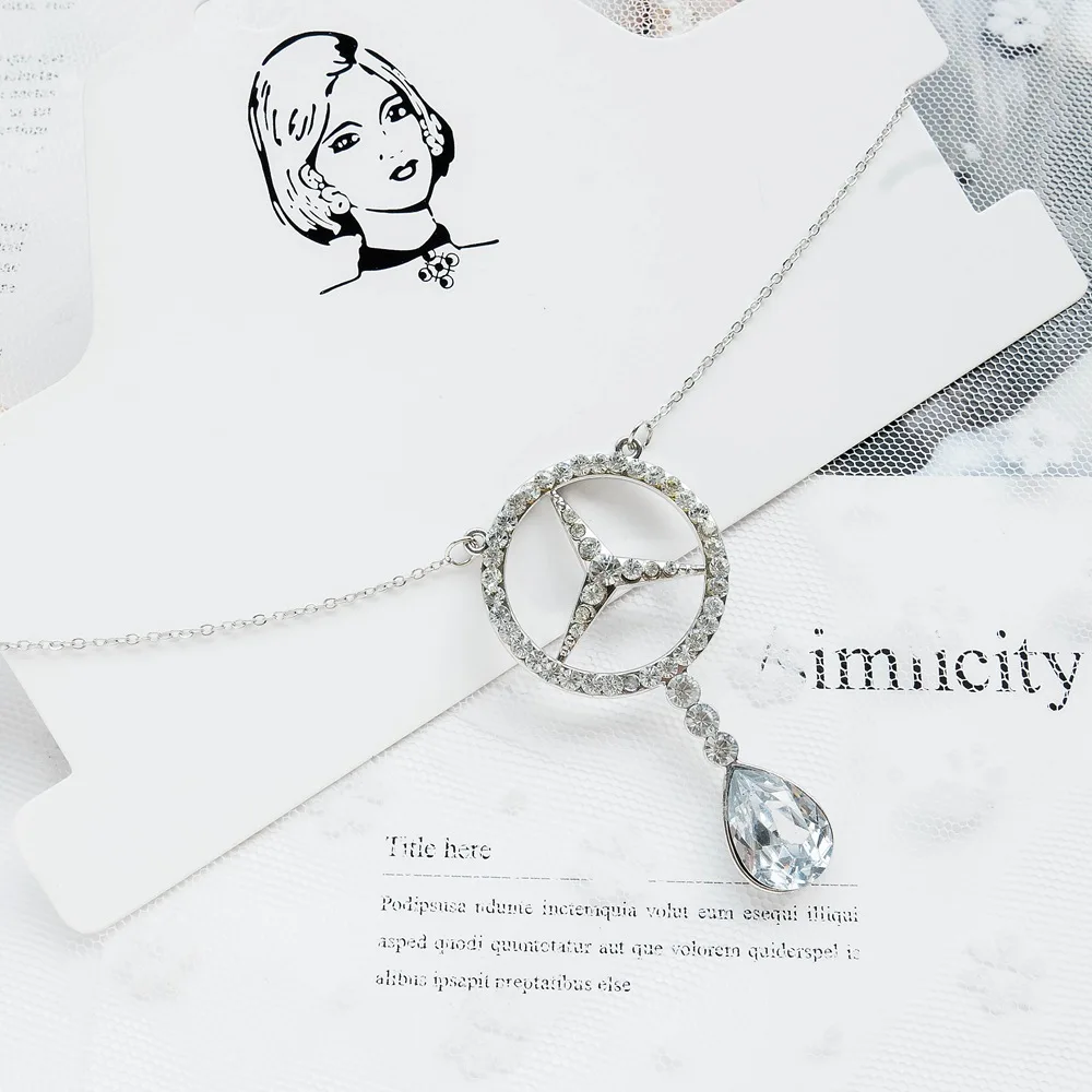 

Hot Selling Mercedes Oil Spill Necklace Women's Water Droplet Pendant Zircon Circle Choker Versatile Long Neckacle Women Jewelry