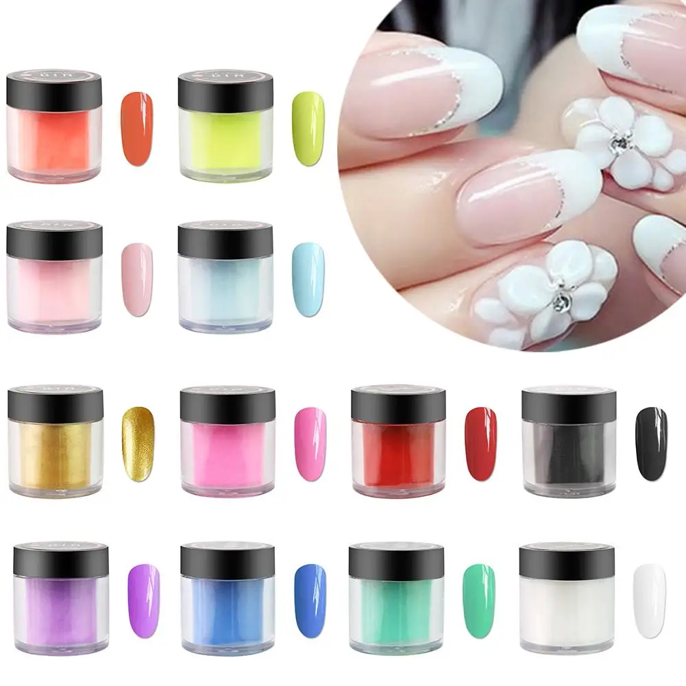 

Beauty Crystal Powder Nail Acrylic Powder 10ml 12 Color Engraving Powder Set Nail Crystal Powder Nail Art Supplies 3D Decoration