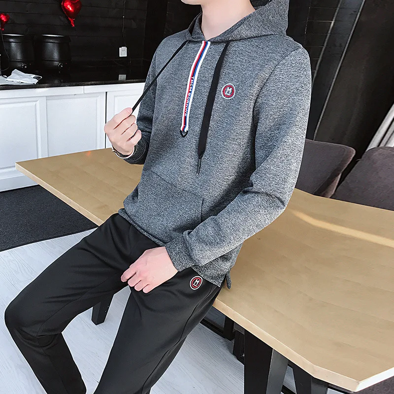 

Spring And Autumn Men Leisure Sports Suit New Style Youth Korean-style Running Sports Clothing Two-Piece Set Hoodie Men's Fashio