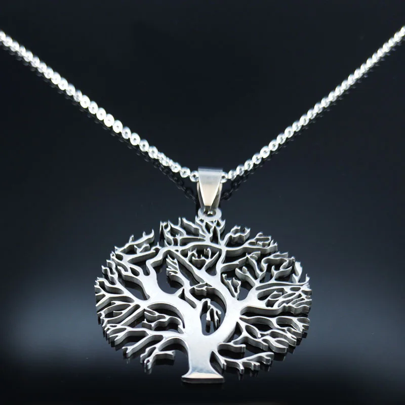 Модное Дерево жизни ожерелье из нержавеющей стали для женщин серебряного цвета ожерелья подвески ювелирные изделия Женское Ожерелье N19679