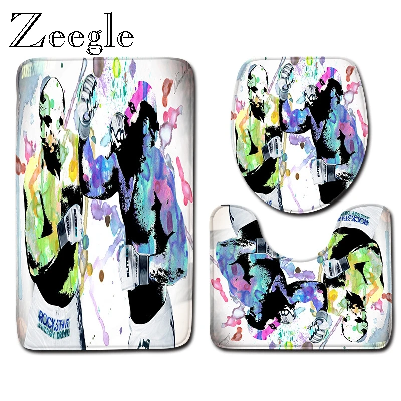 Zeegle Cartoon Bath Mat Set Microfiber Pedestal Rug Lid Toilet Cover Bathroom Doormat Entrance Mat Absorption Foot Rug Carpet